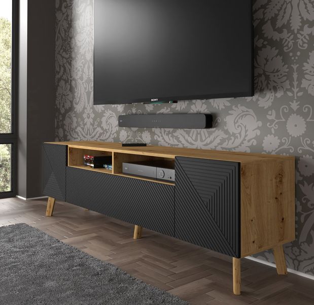 Szafka RTV LUXI 195 cm dąb artisan / czarny mat zdjęcie 5