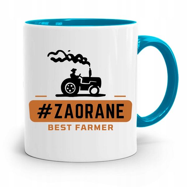 Dla Rolnika Kubek Błękitny #Zaorane Best Farmer Z Nadrukiem Ze Zdjęciem zdjęcie 1