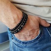 BRANSOLETKA MĘSKA 3 szt ONYKS HEMATYT HiT!!!!!!!!!