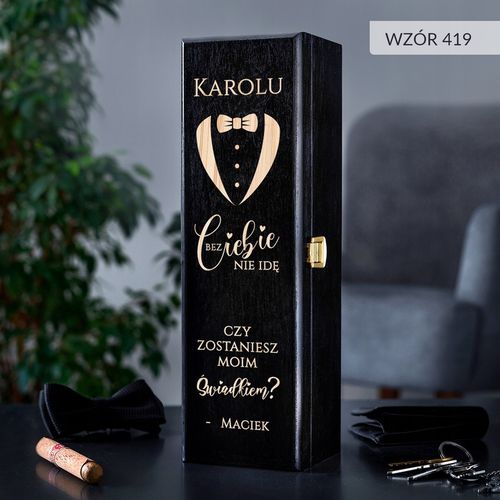 PROŚBA O ŚWIADKOWANIE SKRZYNKA NA WINO Z GRAWEREM PREZENT DLA ŚWIADKA IMIĘ na Arena.pl