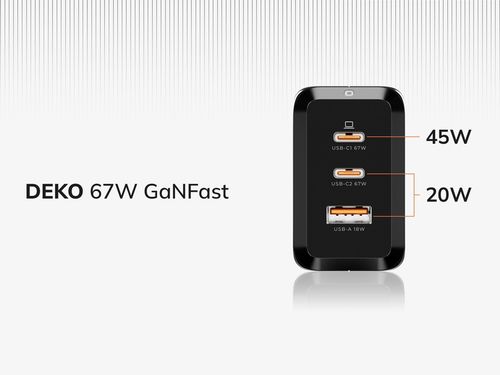 ŁADOWARKA USB C 3x USB 67W 65W TYP C UNIWERSALNA CZARNA + KABEL USB C 100W na Arena.pl