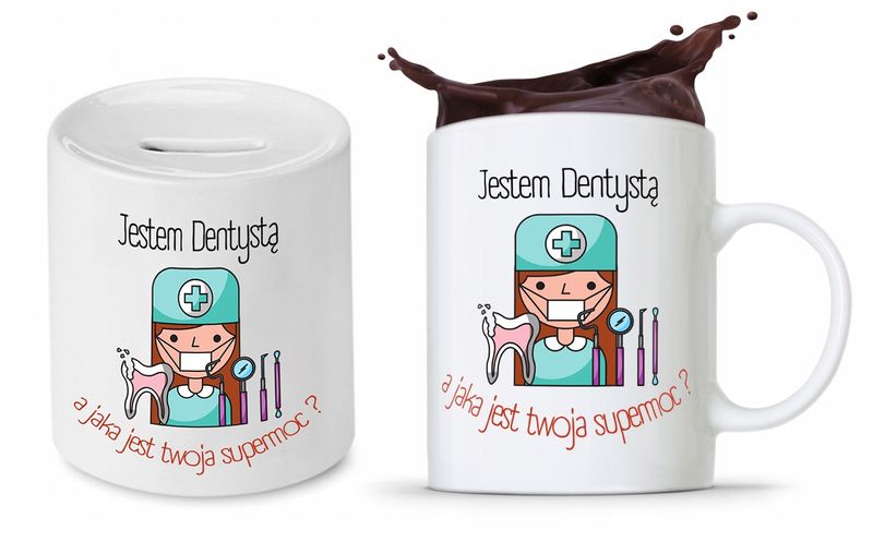 Zestaw Dla Dentysty Stomatologa Kubek + Skarbonka Z Nadrukiem Ze Zdjęciem zdjęcie 1