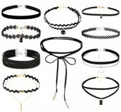 Zestaw 10 szt CHOKER naszyjnik rzemyk koronka boho