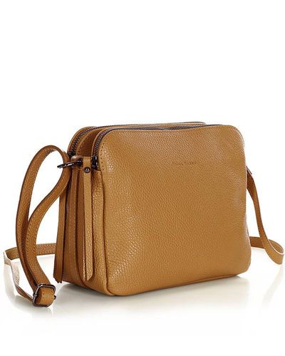 Torebka skórzana crossbody listonoszka dwie komory - MARCO MAZZINI brąz camel na Arena.pl
