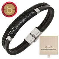 Bransoletka męska z grawerem czarna skórzana pleciona regulowana BLINGART