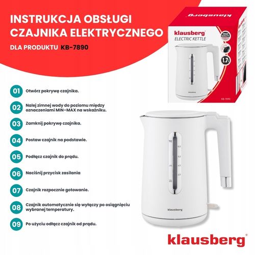 Czajnik elektryczny Klausberg KB-7890 1.7L stal 304 biały filtr 2200W na Arena.pl