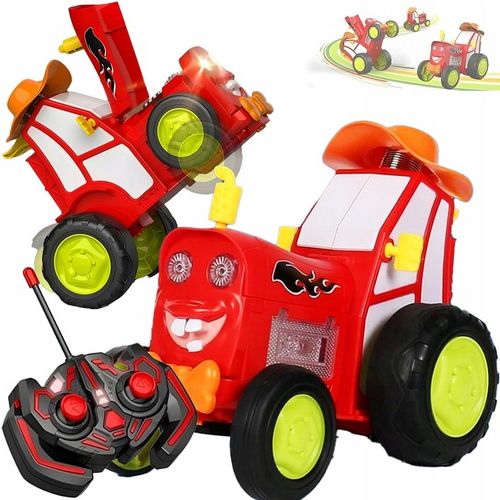 TRAKTOR AUTKO ZDALNIE STEROWANE CIĄGNIK RC CZERWONY ŚWIECI SKACZE TAŃCZY na Arena.pl