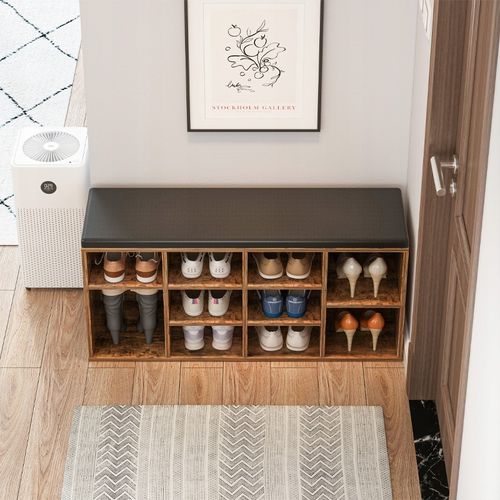 Szafka na buty z siedziskiem brąz retro do przedpokoju schowek pojemna loft na Arena.pl