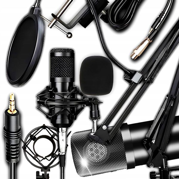 Mikrofon Studyjny Pojemnościowy JACK Gamingowy Statyw Filtr Youtube Zestaw zdjęcie 1