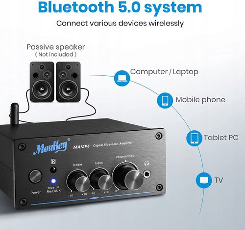 Wzmacniacz mocy Moukey MAMP4, Bluetooth 5.0 Czarny na Arena.pl