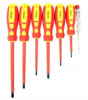 ZESTAW WKRĘTAKI ŚRUBOKRĘTY IZOLOWANE + PRÓBNIK DO PRĄDU PROBÓWKA TESTER x7