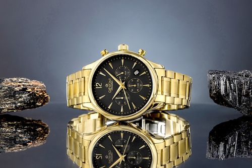 zegarek męski giewont chronograph sapphire złoto czarny gw6310-b4 na Arena.pl