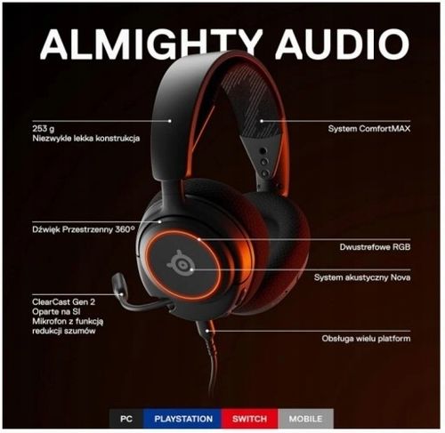 Słuchawki nauszne SteelSeries Arctis Nova 3 czarne na Arena.pl