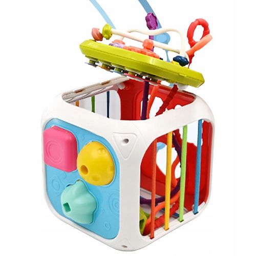 SORTER KLOCKÓW GUMKI ELASTYCZNA MULTI KOSTKA MONTESSORI SENSORYCZNA 7w1 na Arena.pl