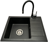 Zlewozmywak jednokomorowy z ociekaczem ADAL grafit z prawym ociekaczem + bateria flex LAVO