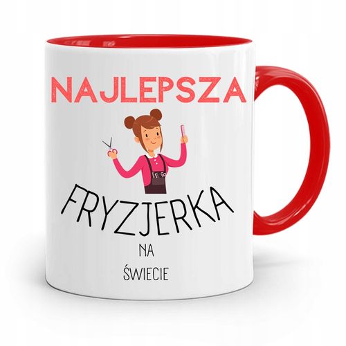 Kubek Czerwony Fryzjera Najlepsza Fryzjerka Z Nadrukiem Ze Zdjęciem na Arena.pl