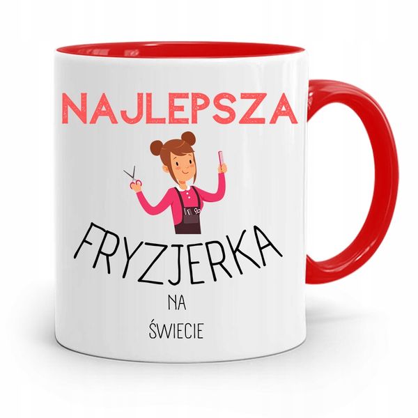 Kubek Czerwony Fryzjera Najlepsza Fryzjerka Z Nadrukiem Ze Zdjęciem zdjęcie 1