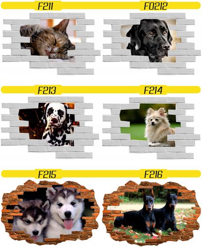 Naklejka samoprzylepna dziura 3D psy koty słodkie na Arena.pl