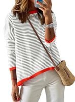 Damski Sweter w Paski Okrągły Dekolt Długi Rękaw Jesień Zima Szary XXL