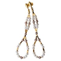 Kolczyki wiszące sztyfty - Perły biały, różowe i srebro złocone