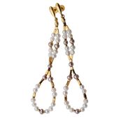 Kolczyki wiszące sztyfty - Perły biały, różowe i srebro złocone