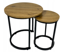 Stoliki kawowe okrągłe zestaw loft fi 45x47 , fi 30x42 do salonu dąb