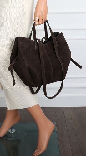 Włoska torebka damska VERA PELLE skórzana zamszowa shopper MB09 Czekoladowa na Arena.pl