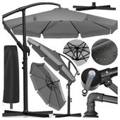 Parasol Ogrodowy Składany Duży z Wysięgnikiem Falbaną 350cm Pokrowiec Szary