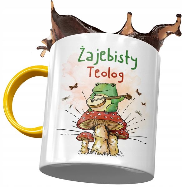 Kubek Żółty Dla Teologa Żajebisty Teolog Prezent Z Nadrukiem Ze Zdjęciem zdjęcie 1