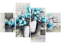120CM 80CM ZEGAR 4 ELEM MAGNOLIE NIEBIESKICH KOLORACH OBRAZ ŚCIENNY