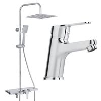 Zestaw bateria prysznicowa z deszczownicą i bateria umywalkowa chrom - Yoka