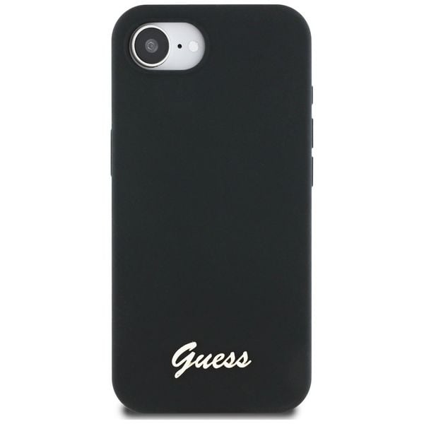 Etui Guess Silicone Script Metal Logo MagSafe do iPhone 16e czarny zdjęcie 3