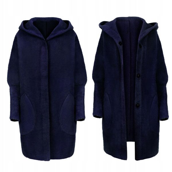 PŁASZCZ ALPAKA KAPTUR WEŁNA OVERSIZE KOLORY zdjęcie 8