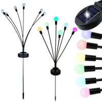 Solarne kuleczki 2 sztuki po 6 lampek led rgb długie lampki wbijane