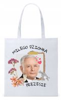 Śmieszny Pis Kaczyński Torba Eco Biała Shopper Z Nadrukiem Ze Zdjęciem