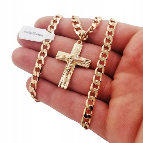 ZŁOTY ŁAŃCUSZEK MĘSKI PANCERKA+KRZYŻYK 18K 55CM PREZENT DLA NIEGO + GRATISY na Arena.pl