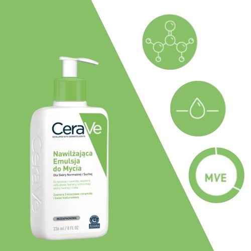 CeraVe Emulsja Nawilżająca do Mycia 236ml, Żel Myjący Trądzik 236ml +GRATIS na Arena.pl