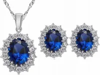 Komplet biżuterii srebrnej szafirowe srebrzone markizy cyrkonie na prezent