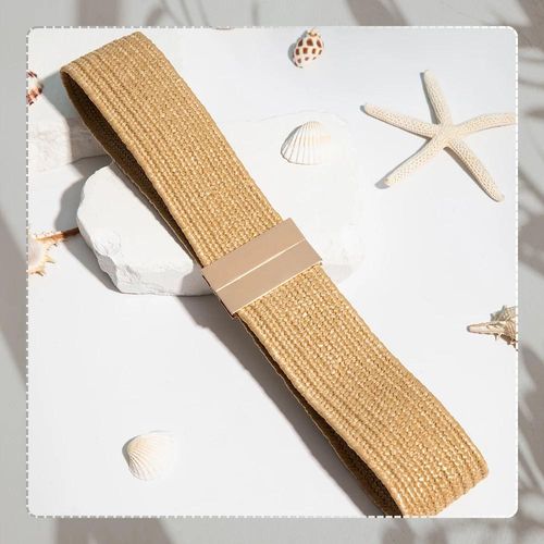 Damski słomiany pasek pleciony prosty beżowy ozdobny pas na talię na Arena.pl