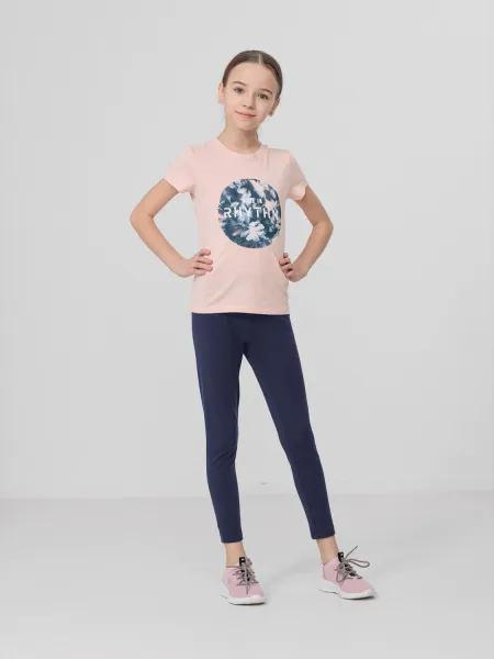 4F Legginsy dziewczęce granatowe bawełniane dopasowany krój Roz 164CM zdjęcie 3