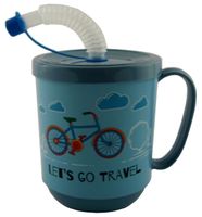 KUBEK Z UCHEM SŁOMKĄ RURKĄ DO NAPOJÓW SOKÓW Z POKRYWKĄ