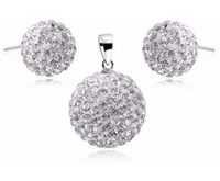 KLASYCZNY SREBRNY KOMPLET KOLCZYKI WISIOR BIAŁE KULKI KULECZKI SWAROVSKI