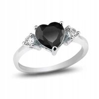 Srebrny Pierścionek Serduszko z Czarną Cyrkonią