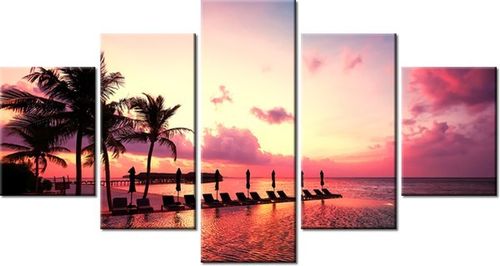 80CM 150CM OBRAZ 5 ELEM ZACHÓD SŁOŃCA RÓŻU PLAŻY MALEDIWACH ŚCIENNY na Arena.pl