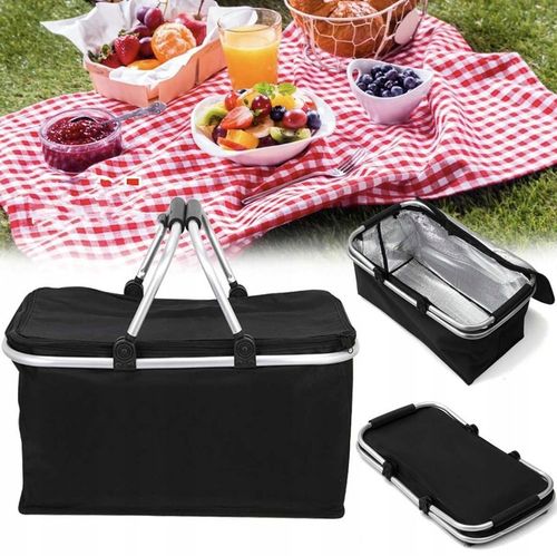 CZARNY KOSZYK PIKNIKOWY DUŻY SKŁADANY SOLIDNY TERMICZNY NA ZAKUPY PIKNIK na Arena.pl