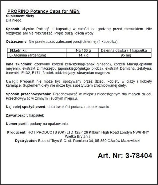 Supl.diety-Prorino Men- 5Pcs Black Line Potency Caps zdjęcie 2