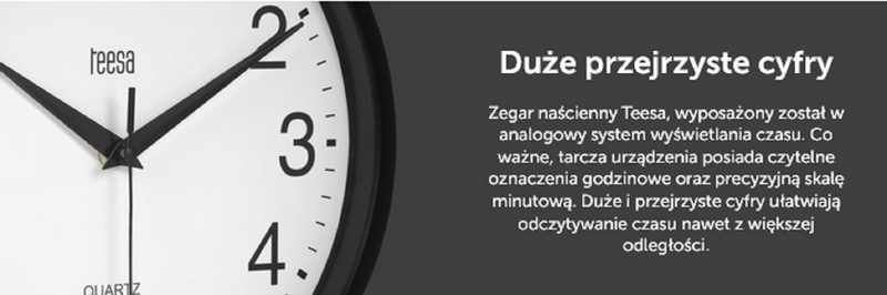 ZEGAR ŚCIENNY 25 CM CZARNY TEESA TSA0037B zdjęcie 5