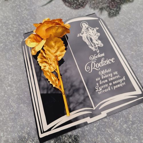 DEKORACJA na grób GRAWEROWANY ZNICZ podstawka na cmentarz RÓŻA DLA na Arena.pl