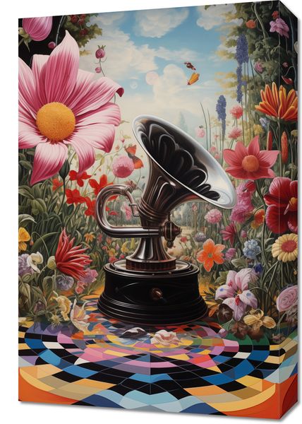 Obraz 40x60cm Gramofon w Kwiatach zdjęcie 1