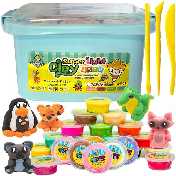 ZESTAW Magiczna PLASTELINA MASA PLASTYCZNA PIANKOLINA 24szt +WALIZKA +Akces zdjęcie 1